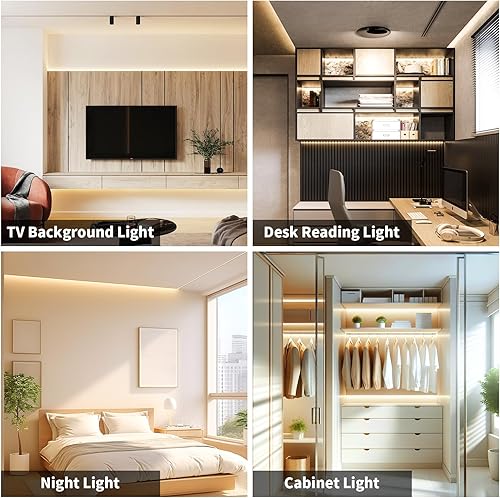 Miniatura 6 de Tira de luces LED COB de 12 V, blanco cálido, 3000 K, 16.5 pies16.4 ft, CRI 93+ luces LED COB, 320 LEDM, tira de luces flexibles regulables para