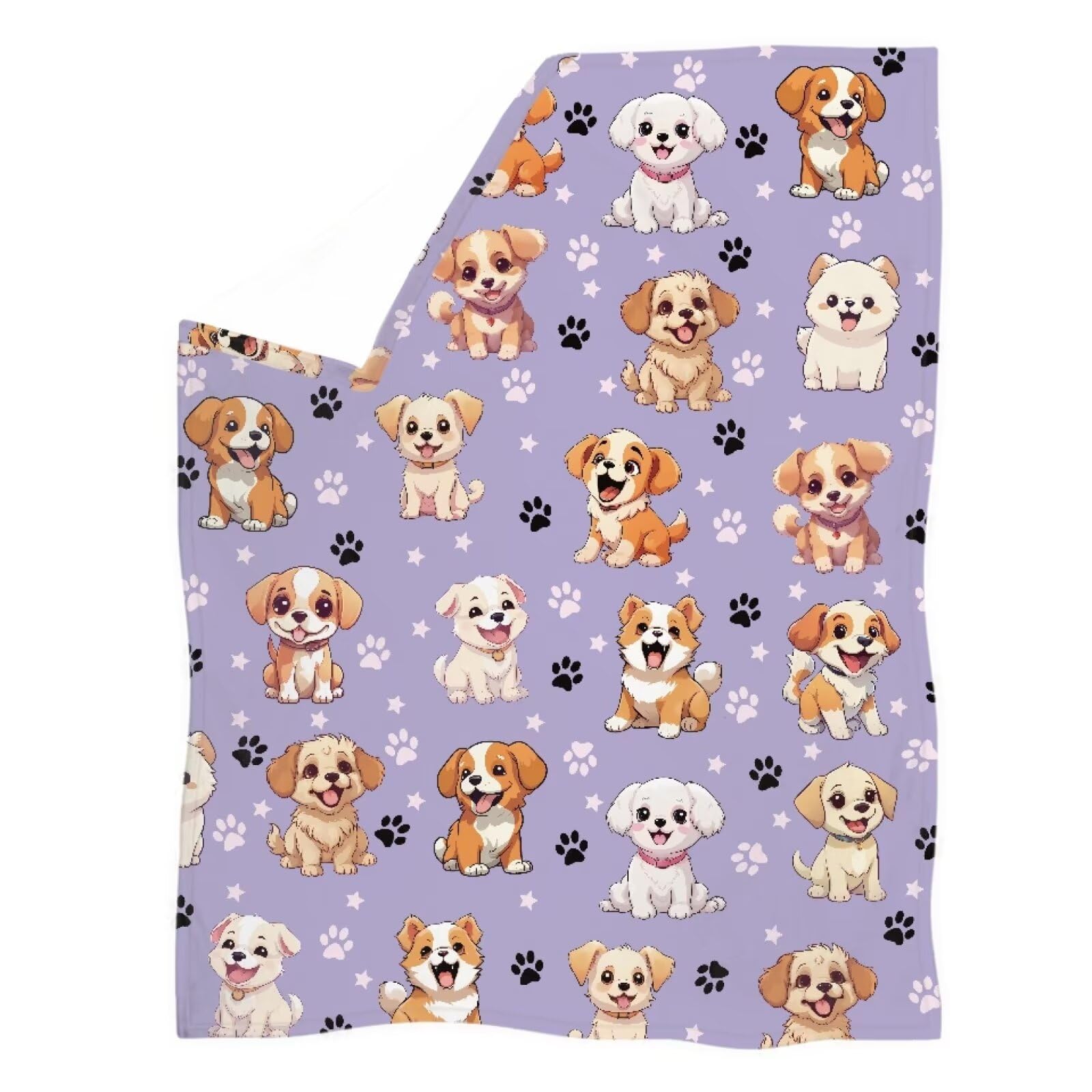 chaqlin Manta de franela para mascotas, mullida, con estampado de patas, súper cálida y suave, para funda de cama, tapete de sueño mullido para perros y gatos, mantas moradas para cachorros para niños