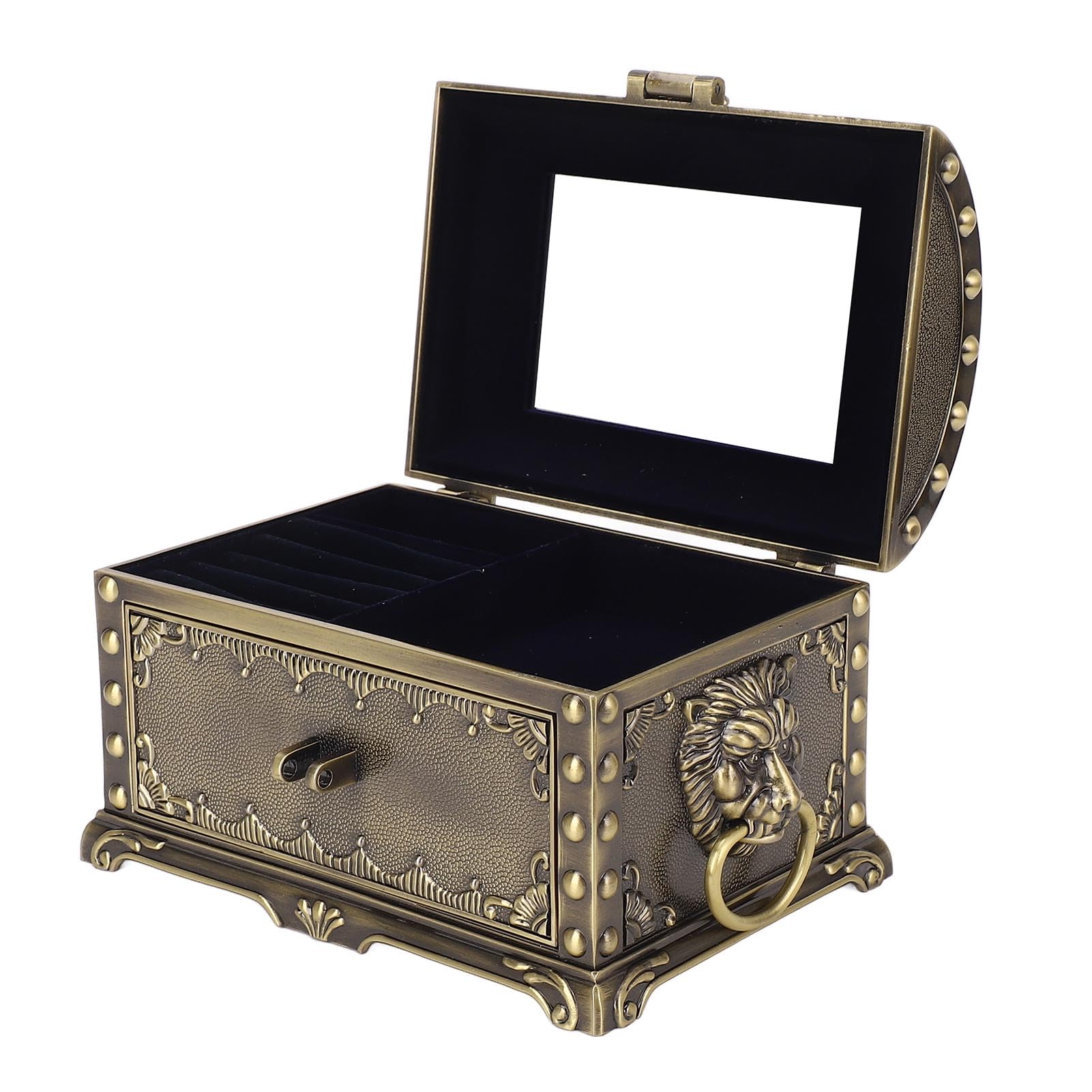 POENVFPO Metalowe Pudełko na biżuterię w Stylu Vintage, Klasyczny Wytłoczony Kwiatowy Wzór Elegancki Organizer z pozłacaną rączką i aksamitną wyściółką, do Użytku Domowego i Komercyjnego (Brązowy)