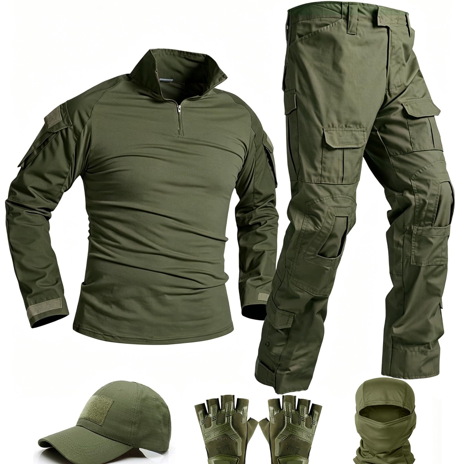 Tactical Uniform,Combat Long Sleeve Shirt Pants,Cap Gloves Balaclava Set,Airsoft Gear Military Clothes for Men