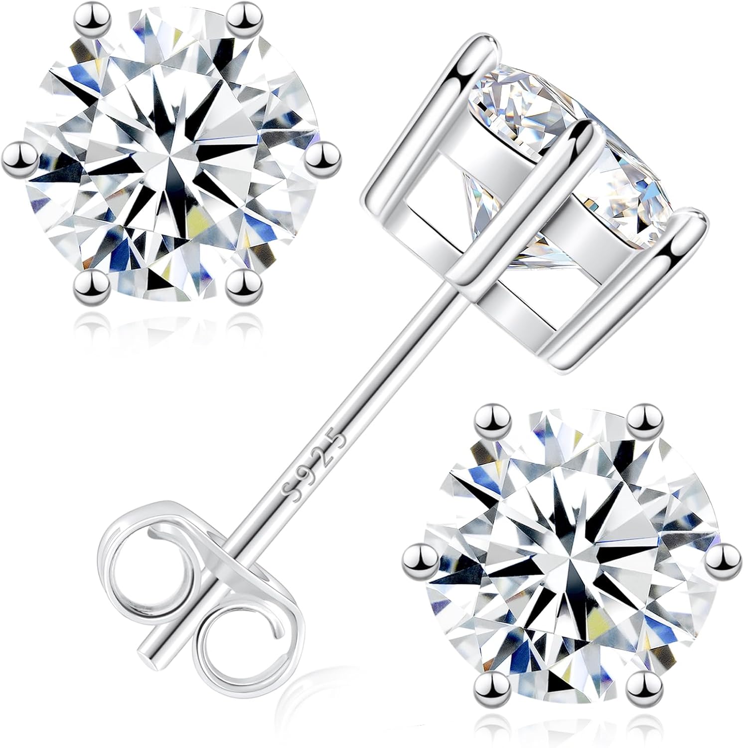 Moissanite Stud Earrings, 0.6–3.0ct Lab Created Diamond Earrings for Women & Men, D Color VVS1 Clarity, 925 Sterling Silver, 14K White Gold Plated, Hypoallergenic Solitaire Studs Jewelry Gift - Image 7