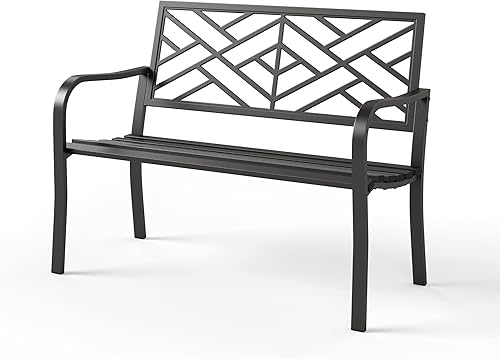 Miniatura 13 de Sophia & William Banco para exteriores, banco de jardín de metal, bancos de parque de hierro fundido para exteriores con respaldo de diseño floral