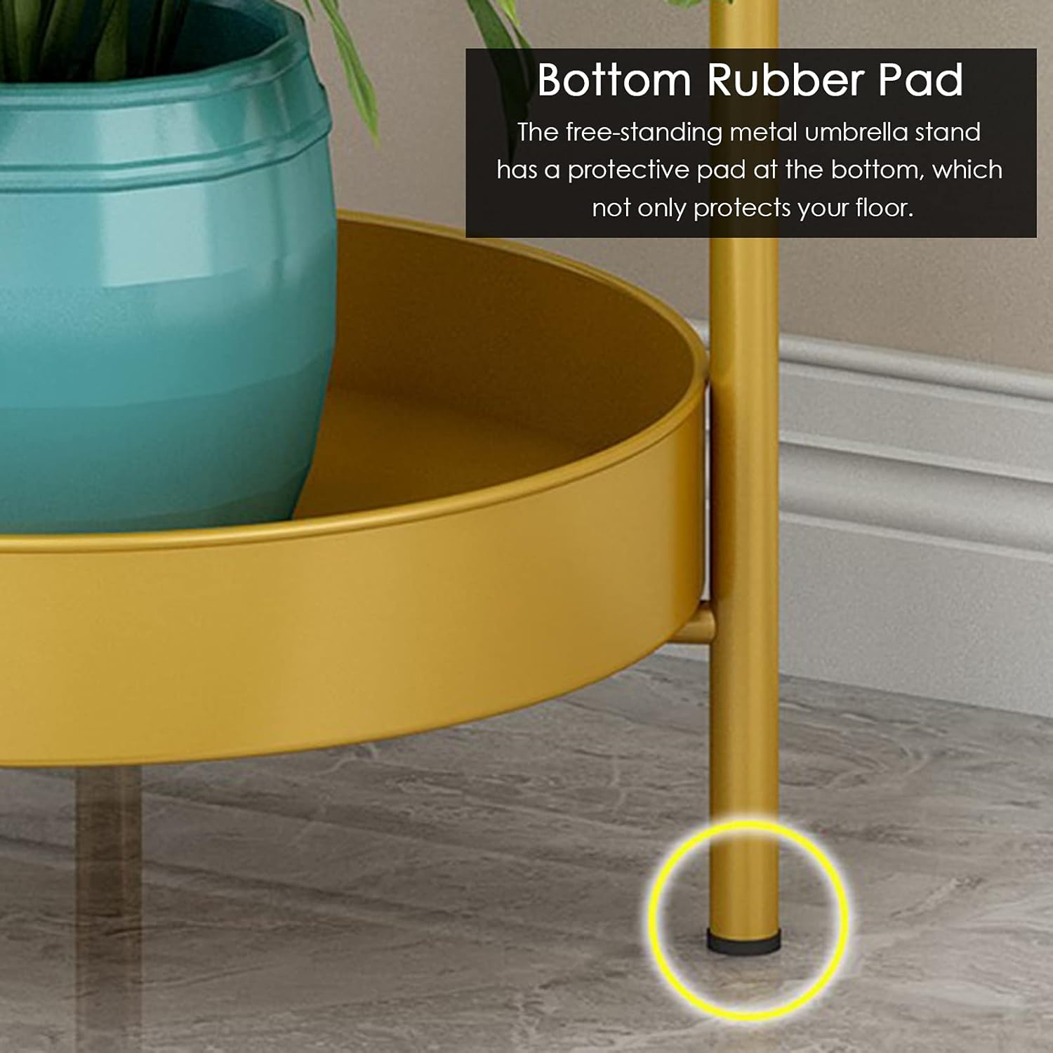 Stylish Free Standing Umbrella Holder - Metal for Umbrellas Canes & Walking Sticks in Elegant Black & Gold Finish