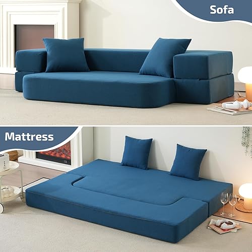 Miniatura 5 de Sofá cama convertible 2 en 1 con 2 almohadas, sofá plegable y colchón de cama, funda lavable y silla de espuma viscoelástica, tapete de juego para