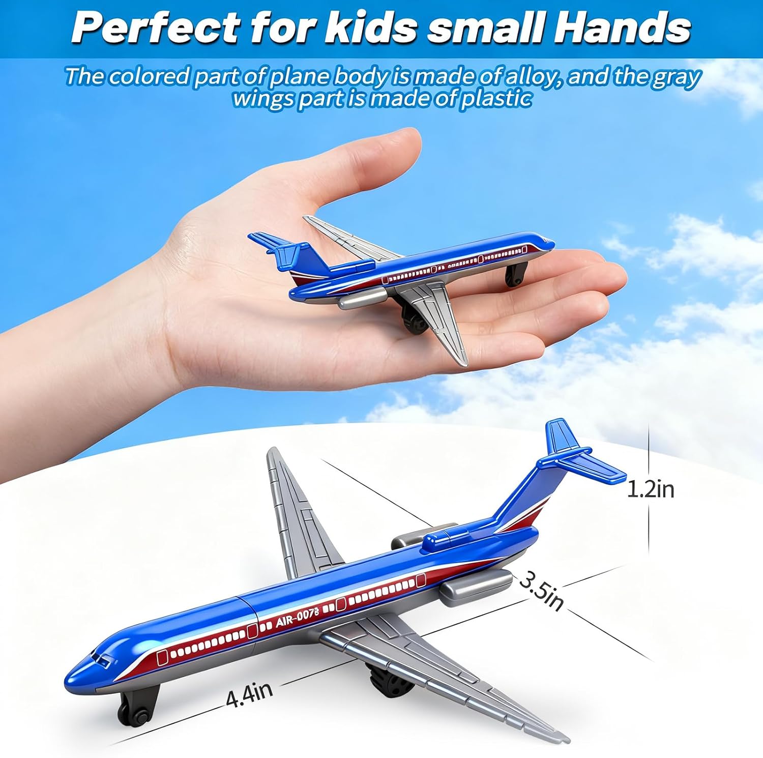QUANA Airplane Toys, 6 Pack Metal Plane Pull Back Toy Airplanes for Kids 3-5 6 7 Years Old, Die Cast Aircraft Models Kids Play Vehicles Goodie Bag Stuffers Birthday Gifts