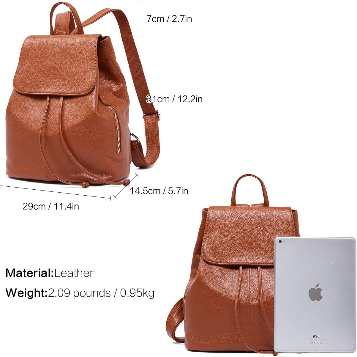 BOYATU Women’s Full-Grain Leather Backpack Purse, Minimal Structured Design, Work Commuter & City Travel, Compact Everyday Essentials (Brown) - Image 2