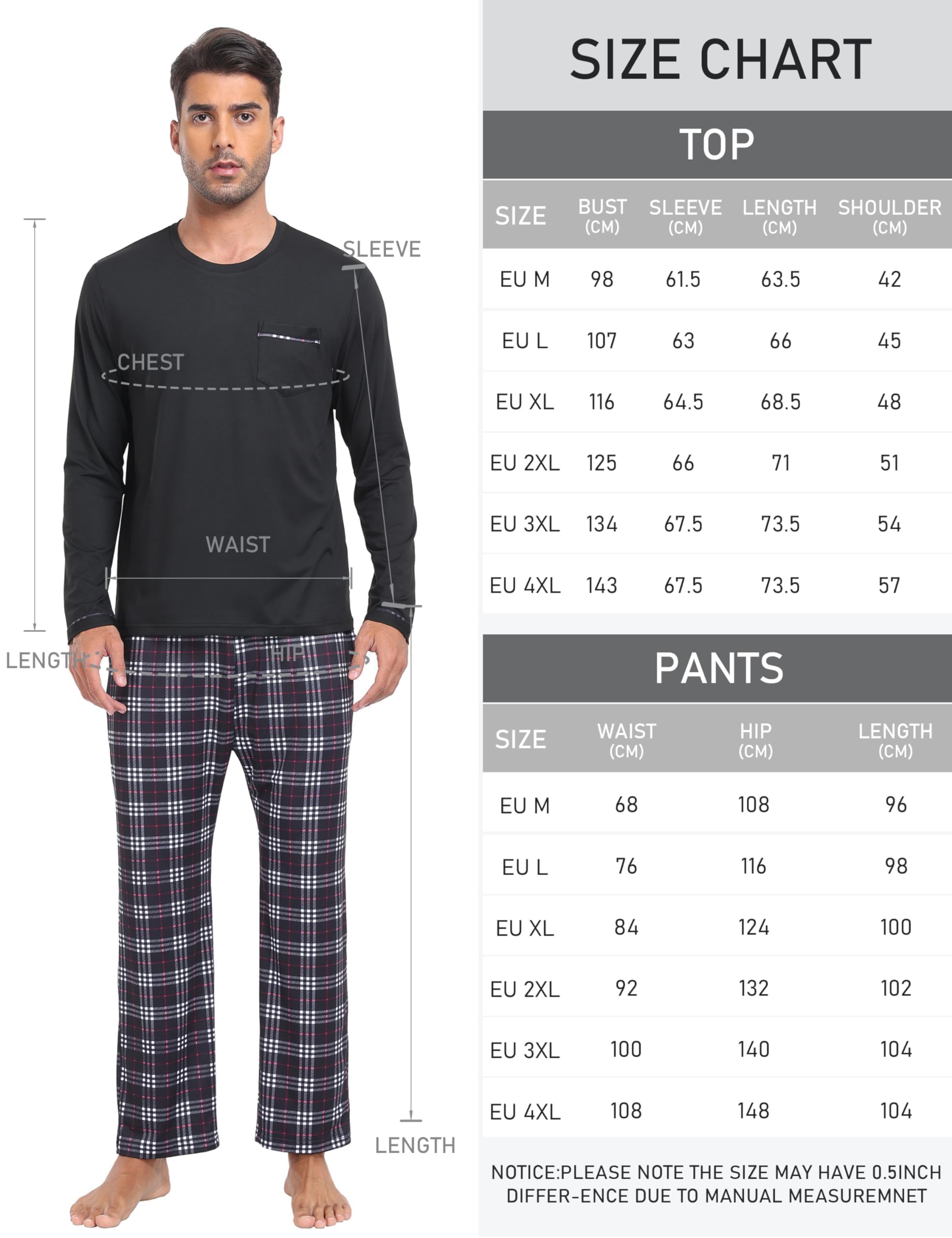 MoFiz Pigiama Uomo Lungo Invernale Morbido Caldo Pigiami Due Pezzi Manica Lunga Notte Camicia e Pantaloni Pigiama a Quadri con Tasche