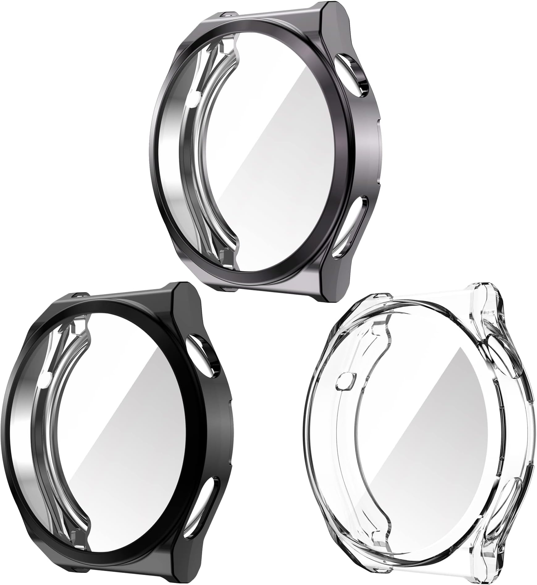 Chofit Cases Compatible with Huawei Watch GT 3 Pro 46mm Case, Screen Protector TPU Plated Protective Case Film Cover Armor Shell for Huawei Watch GT3 Pro 46mm (Black+Clear+Gray)