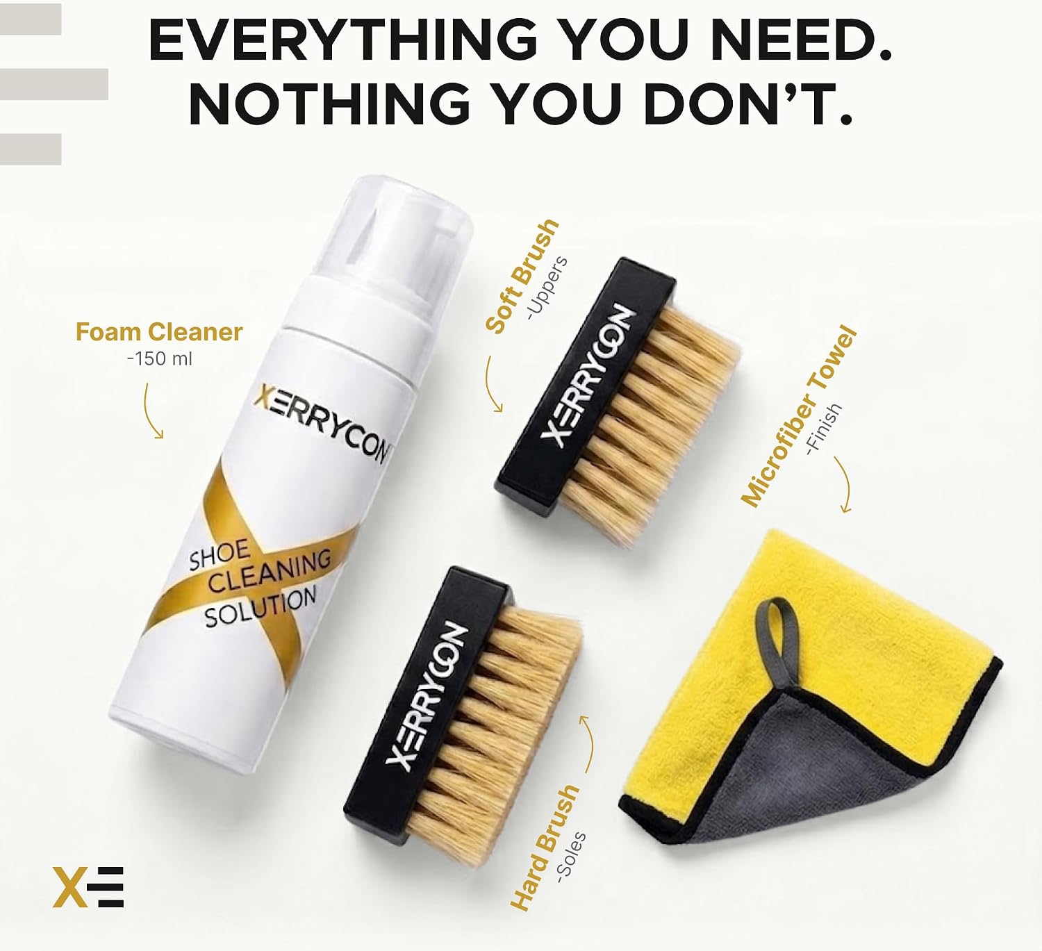 Sneaker Cleaning Kit, Foam Shoe Cleaner with Soft Brush, Stiff Sole Brush & Microfiber Towel