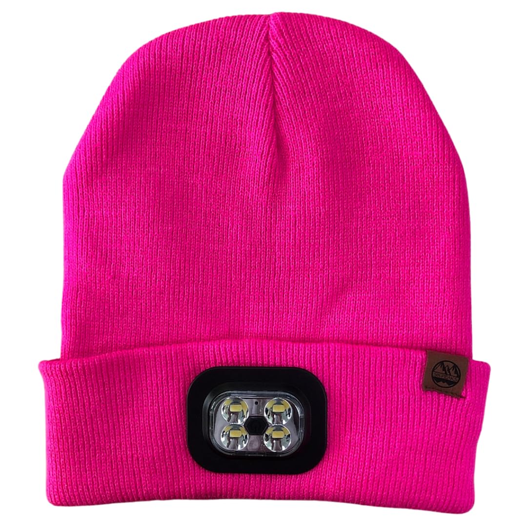 Six Peaks Pink LED Lighted Beanie Hat - Hands-Free Torch for Outdoor Activities