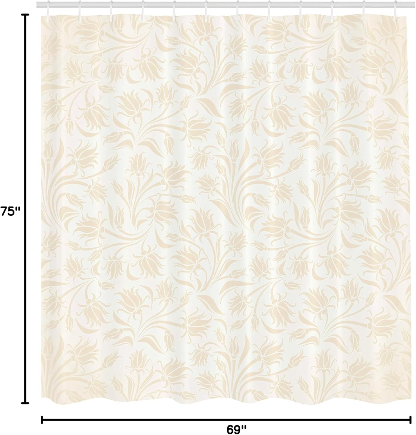 Ambesonne Ivory Shower Curtain, Baroque Style Curved Leaves and Floral Blooms Nature Beauty Continuous Design, Cloth Fabric Bathroom Decor Set with Hooks, 69" W x 75" L, Cream