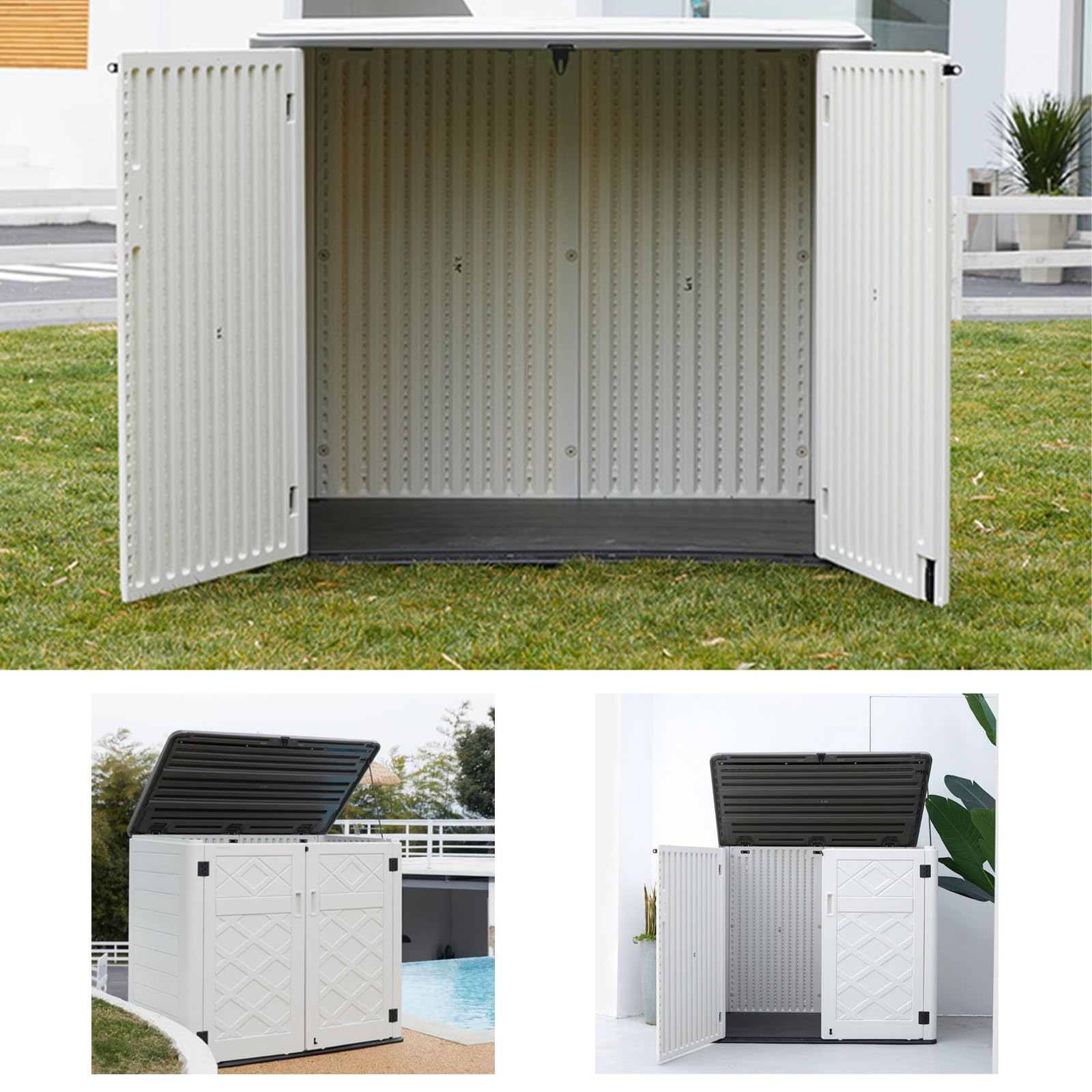 【激安】屋外収納キャビネット アズワン 屋外用プラスチックキャビネット Moby ロータイプ 組立済