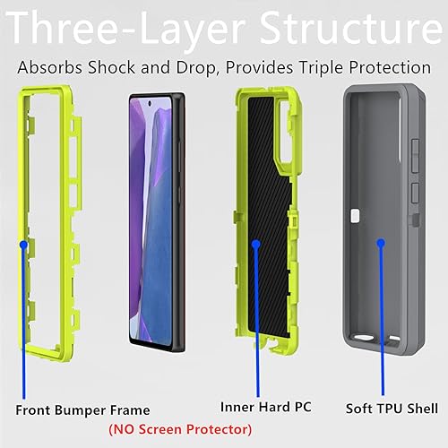 Miniatura 9 de Funda resistente para Samsung Galaxy Note 20 (no para Note 20 Ultra), resistente a prueba de polvo a prueba de golpes, 3 en 1, funda resistente para