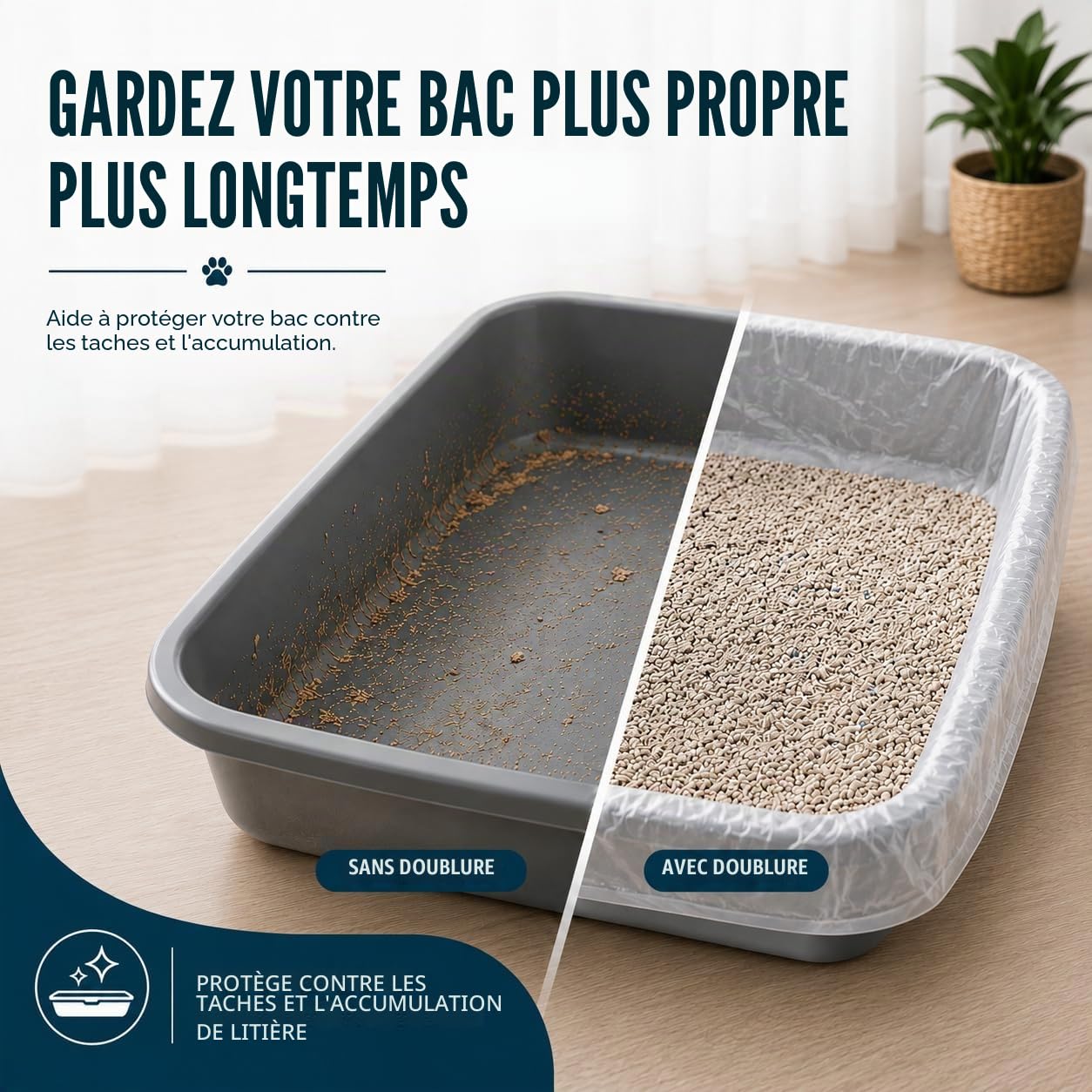 HayaHome Eco 50 grands sacs de litière pour chat en rouleau 40 μm 80 x 36 cm résistants aux rayures et respectueux de l'environnement 100 % matériaux recyclés