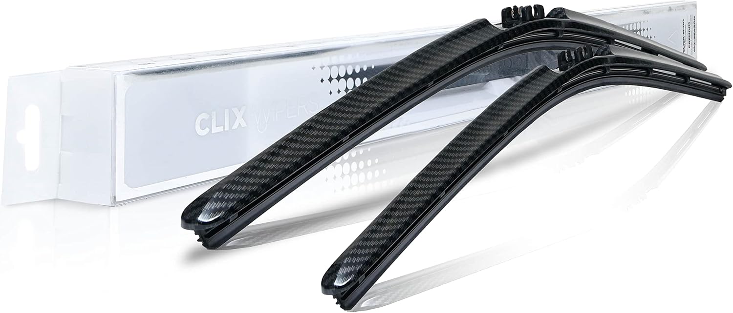 ClixWipers 26" + 18" (Set of 2) Black Carbon Fiber All Weather Premium Automotive Replacement Windshield Wiper Blades, Passenger and Driver Side Winter Wiper Blades for Various Car Models 26" + 18" Black Carbon