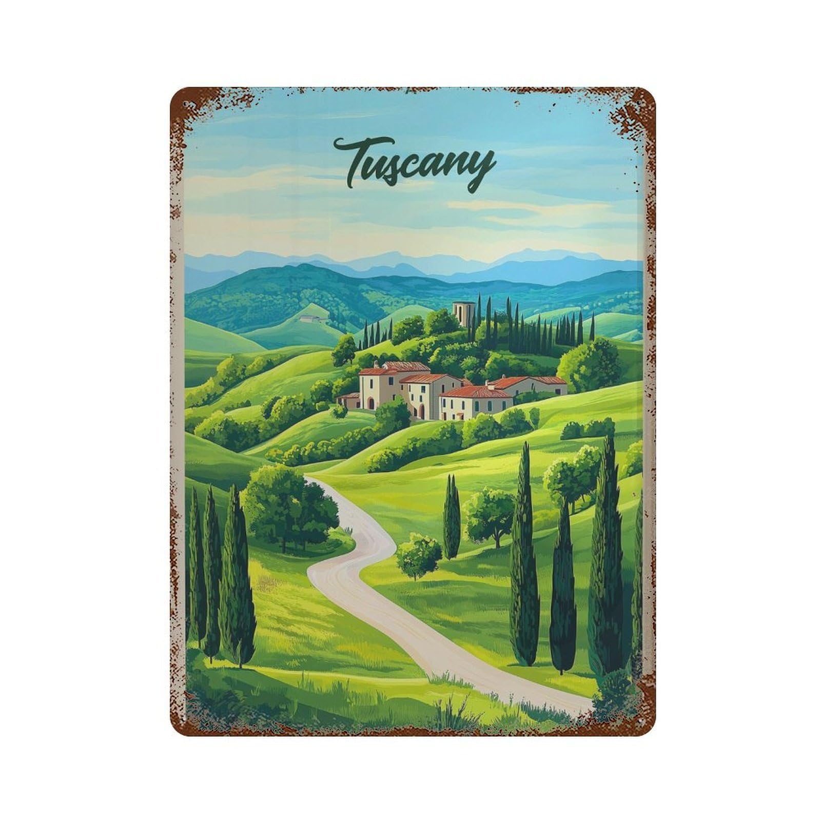 xiaoxiaoshen Tuscany Italy Rolling Hills Wall Decor Art Metal Tin Poster Modern Home Decor Art Home Bar Shop Decorations Vintage Sign 40x30cm