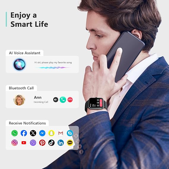 Blackview 2026 Smart Watch (Answer/Make Calls), Fitness Watch for Men and Women with Heart Rate/SpO2/Sleep Monitor/2 Straps, 100+ Sports Modes, IP68 Waterproof Activity Tracker for Android/iPhone