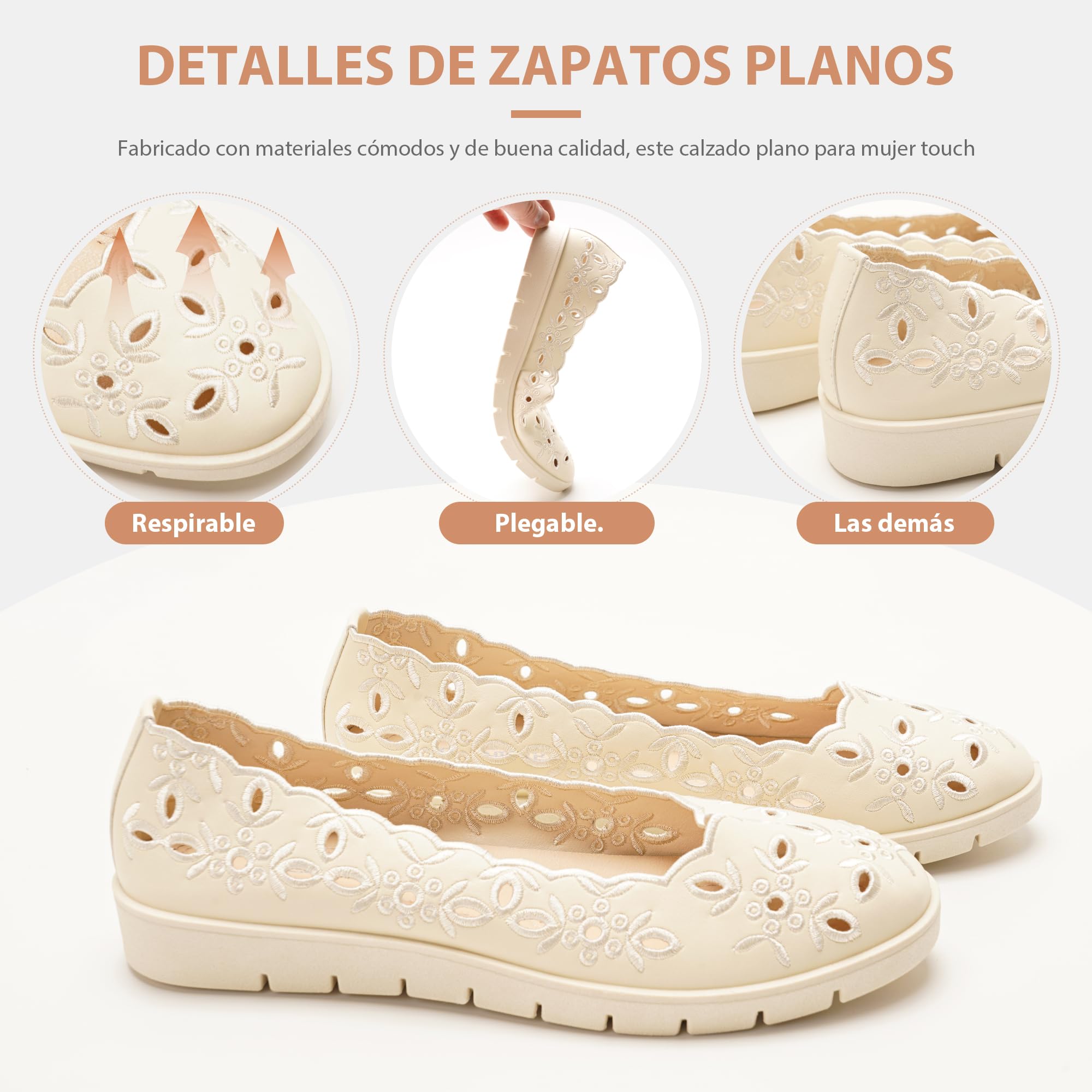 GLAMORA Bailarinas Caladas Mujer Manoletinas Zapatos Planos Mujer Puntera Redonda Zapatos Cómodos Transpirables Primavera Verano Ligero Flexible Suela Gruesa