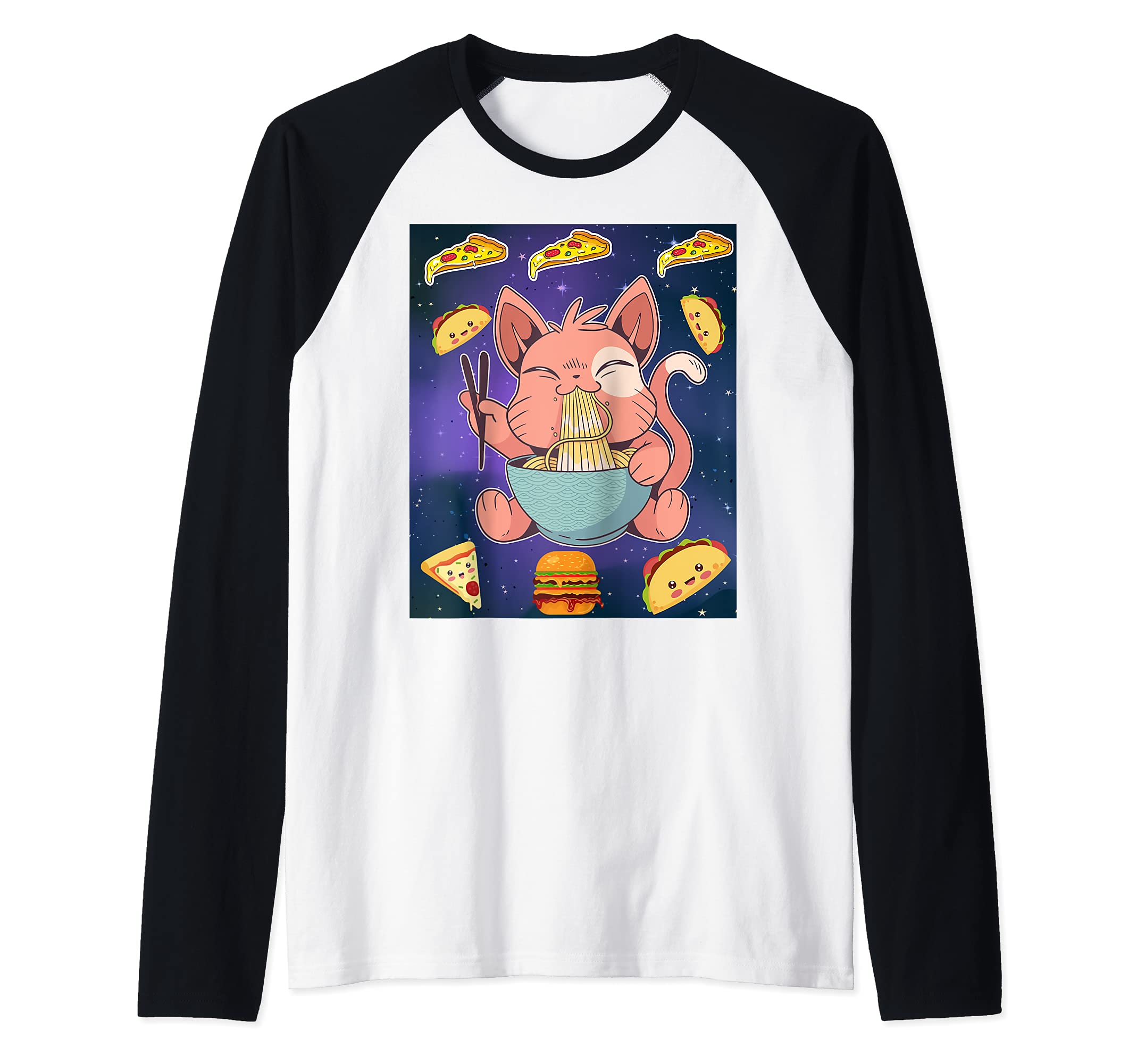Astronaut Space Cat Kawaii Japanese Anime Taco Pizza Burger Raglan Baseball Tee