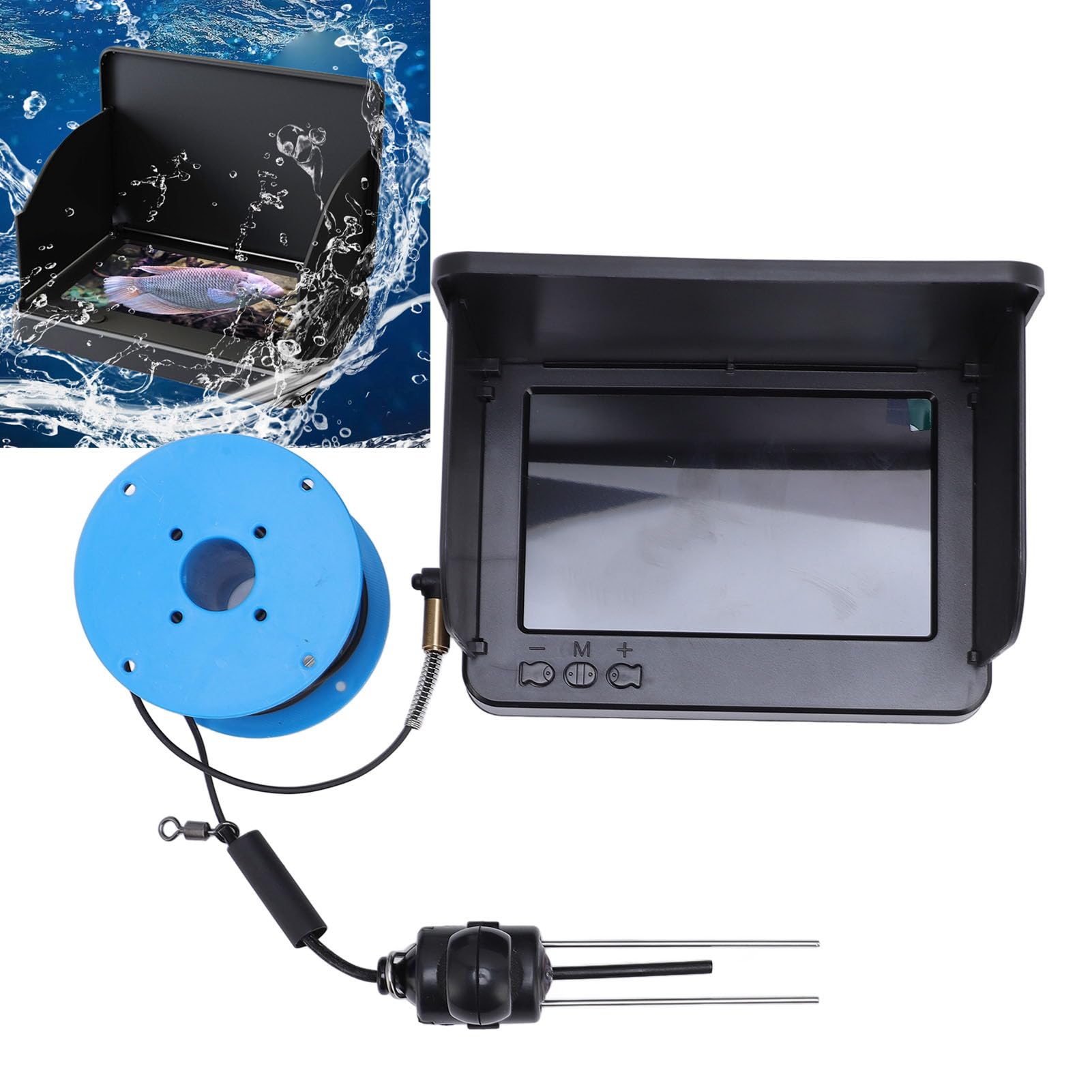 Cámara de Pesca Buscador de Peces con Vídeo Portátil, Submarina con Pantalla Grande de 1080P HD de 5,0 Pulgadas con Lente Gran Angular de 195° para Balsa, Costa, Acuicultura y