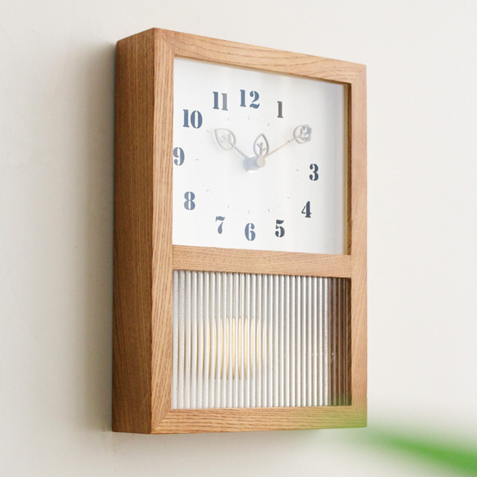 SIXRUN Reloj de Pared Retro Japonés Rectangular con Péndulo, Madera de Nogal y Vidrio, Decorativo, 1100g