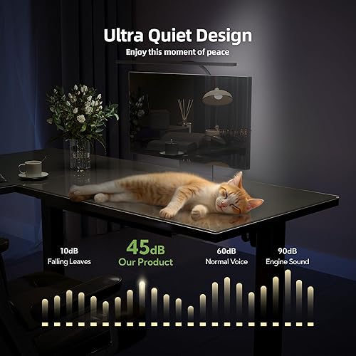 Miniatura 9 de Escritorio de pie de vidrio en forma de L de altura ajustable, escritorio eléctrico de esquina de doble motor con cajones, escritorio de pie para