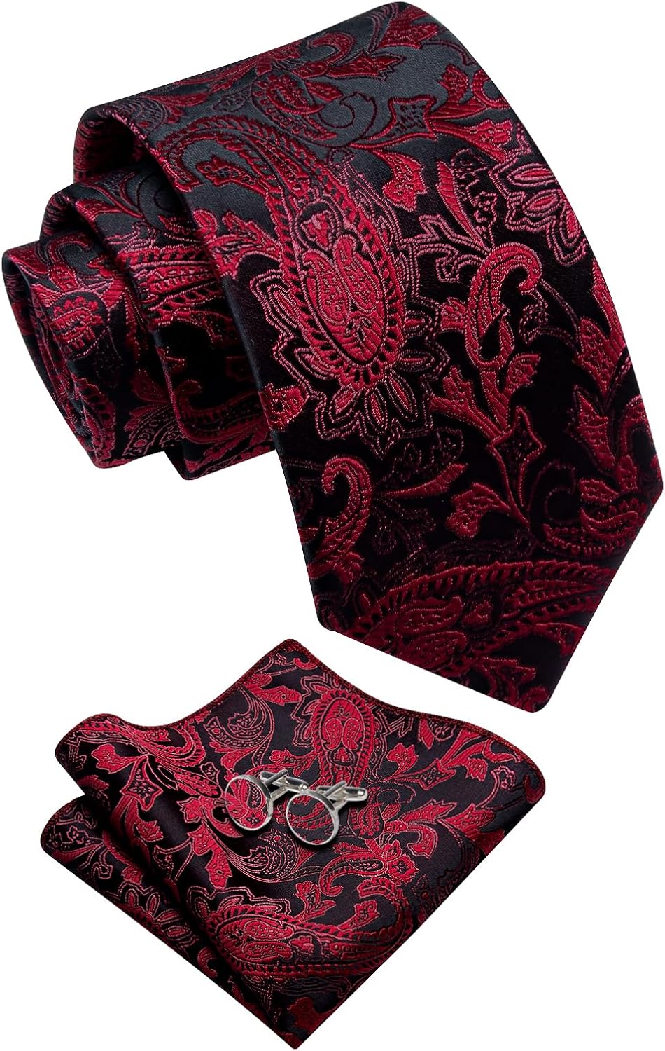 YourTies Paisley Ties for Men Floral Necktie Pocket Square Cufflinks Set image 4