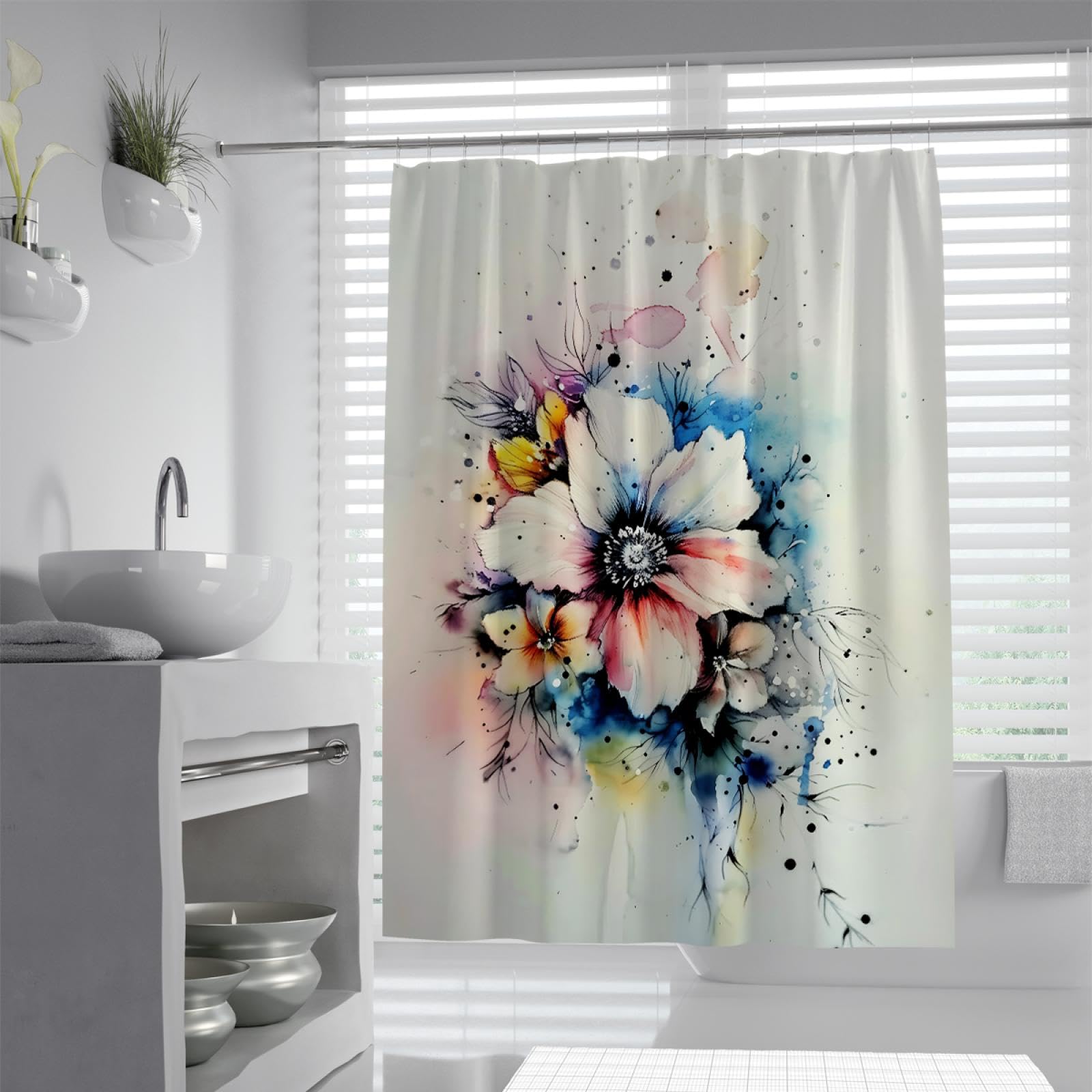 Cortina de ducha moderna Hermosa cortina de ducha floral para el minimalismo del baño Cortinas de ducha de tela impermeables de secado rápido con ganchos 180Bx240Lcm