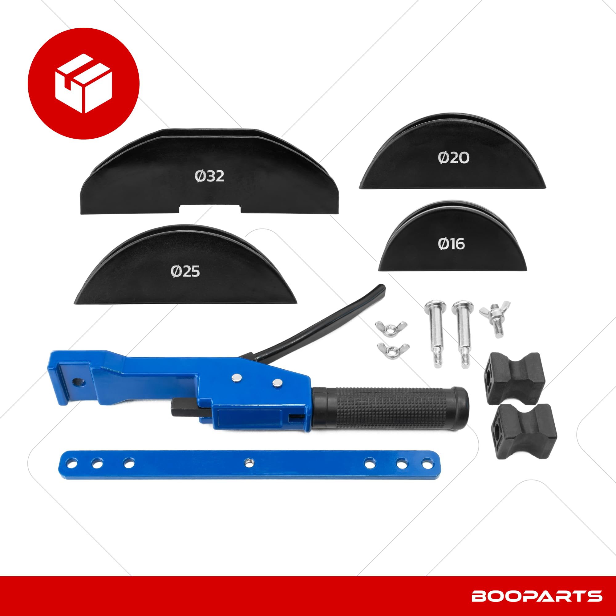 Curvadora de Tubos Multicapa Ø16–32 mm | Dobladora Manual Tipo Ballesta para PEX, PER y Fontanería – Kit 4 matrices