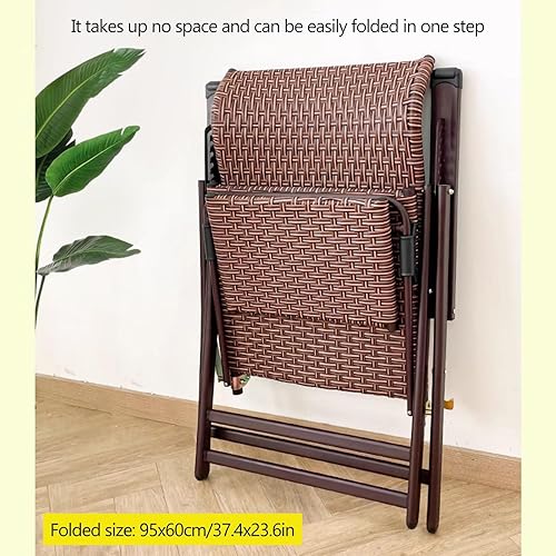 Miniatura 3 de Silla plegable de ratán, reclinable plegable con reposapiés telescópico, sillas de césped ajustables para comedor, fiesta, boda, jardín (negro)