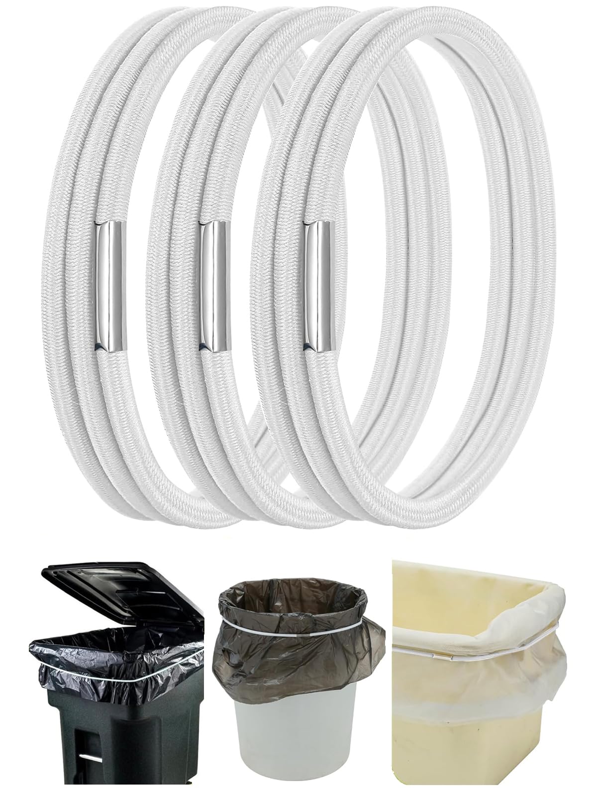 Trash Can Rubber Bands Set Of 3 - Elastic Garbage Can Bands Metal Connector Fits 13 33 Gallon Trash Bags Gripper Trash Can Bands Waste Baskets Multicolore