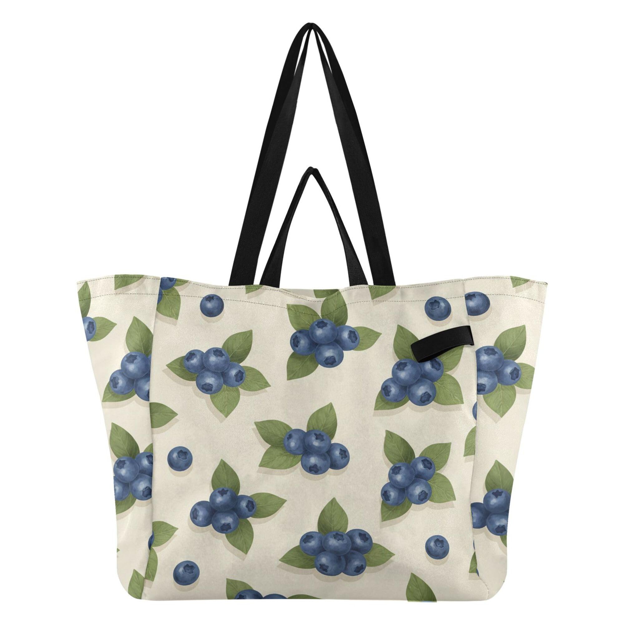 Bluecherry Foldable Tote Bag for Women Large Lightweight 32L Kitchen Grocery Bag Shoulder Bag with Inner Pocket for