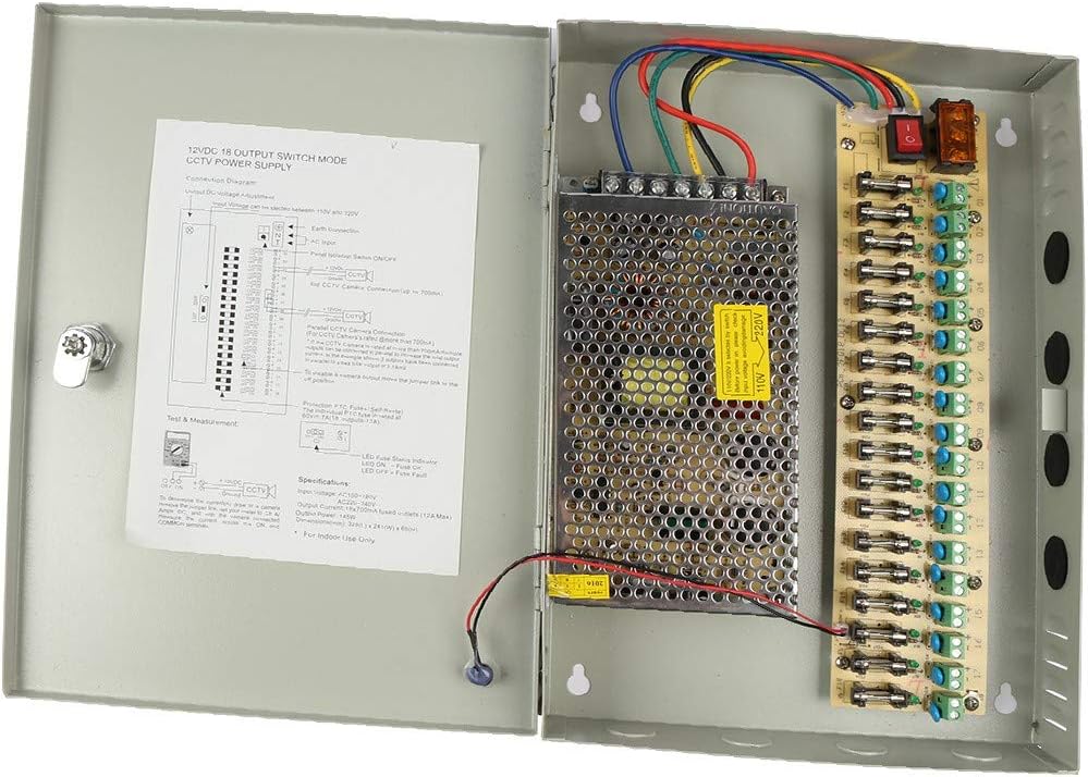New Lon0167 DC 12V 15A 180W 18 Channel Port Output CCTV Distributed Power Supply Box Key Lock for Security Camera(DC 12V 15A 180W 18-Kanal-Ausgang CCTV Distributed Power Supply Box Key Lock für Überwa