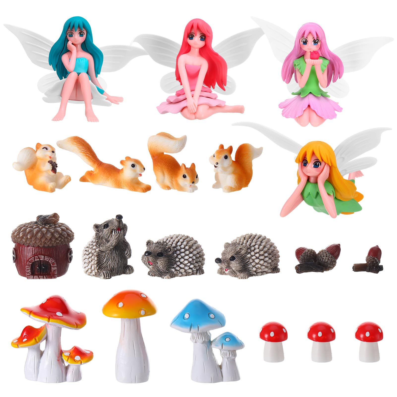 Vyuwast 20Pcs Fairy Garden Accessories, Outdoor Garden Ornaments Micro Landscape Decorations Mini Fairy Squirrel Pine cone Hedgehog Mushroom Figures for DIY Terrarium Potted Plants Desk