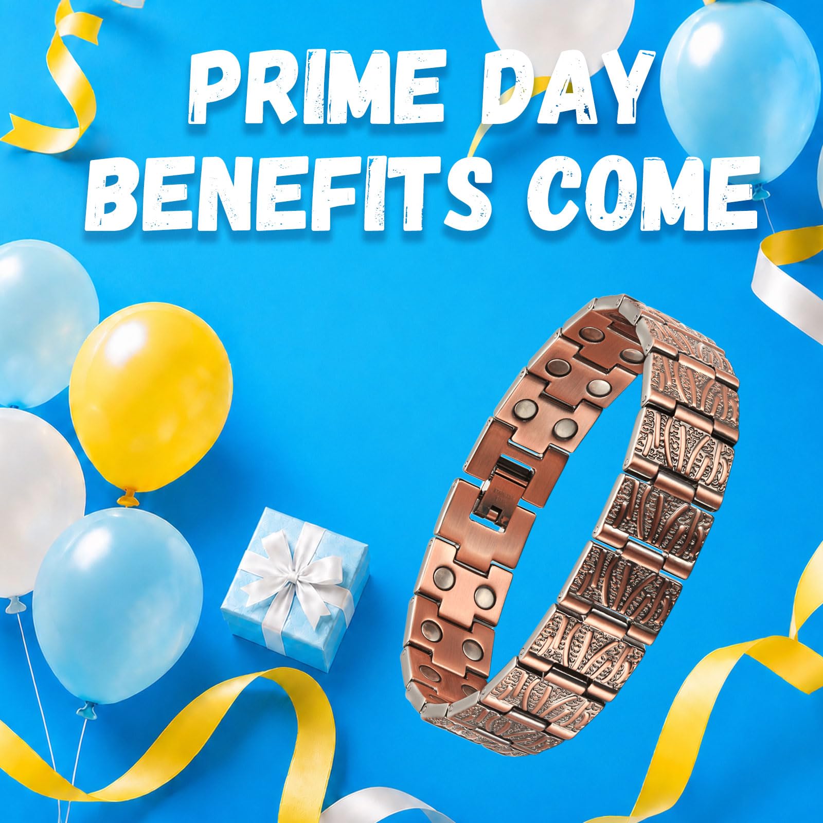 RainSo Pulsera magnética de doble fila de cobre puro ajustable con 3500 Gauss con caja de regalo y herramienta de extracción, Cobre