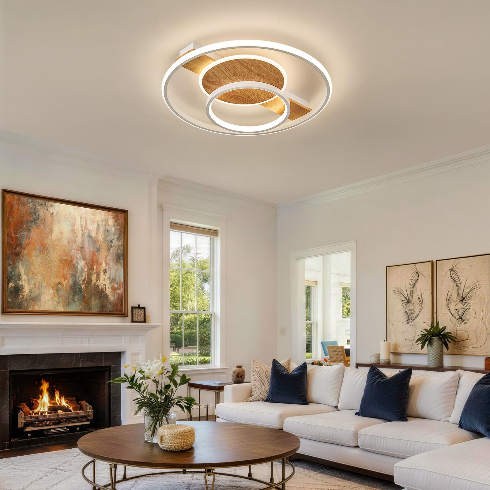 Qamra Modern Round LED Deckenleuchte,Weiß Deckenlampe 50 cm,4000 K | Deckenleuchte aus Aluminium, Metall und Silikon,Geeignet für Wohnzimmer, Schlafzimmer, Badezimmer, Flure,Küchen,48 W