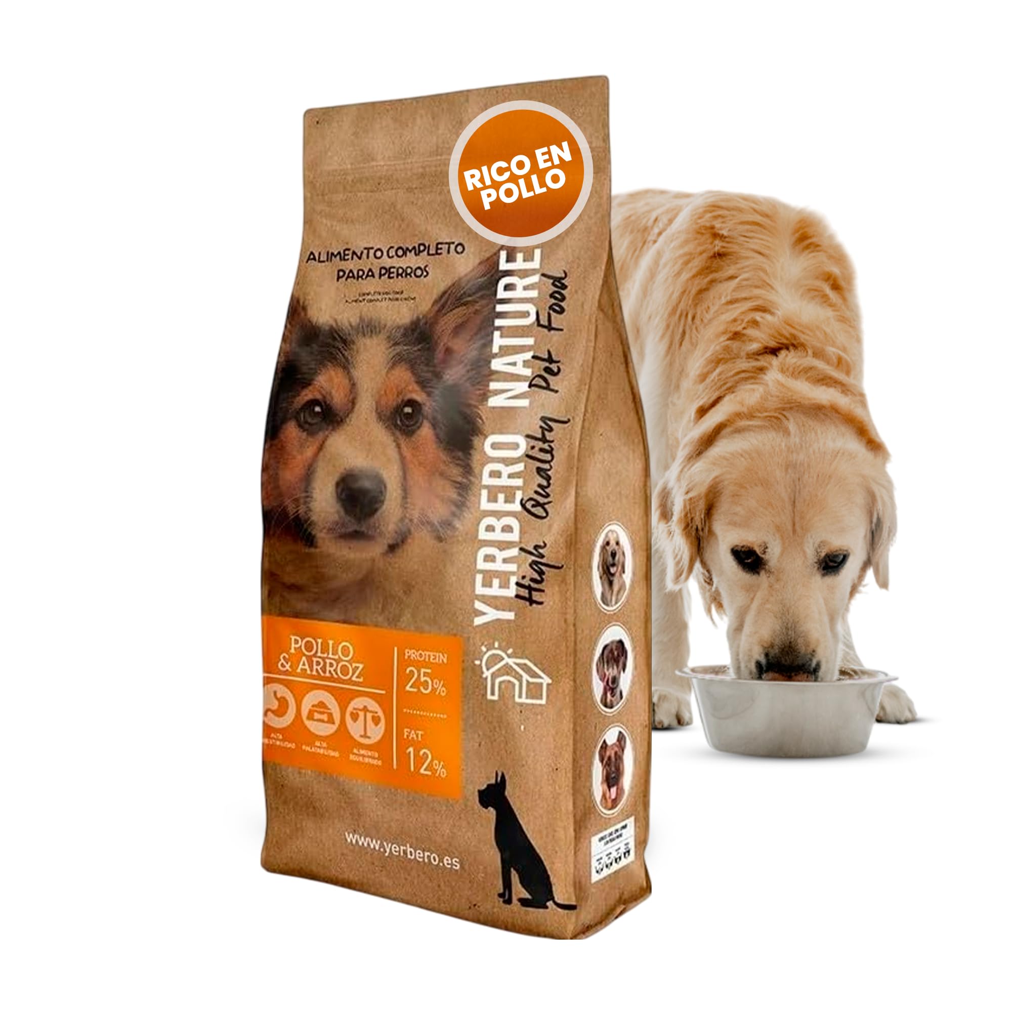 Yerbero Nature Pollo y Arroz, Comida para Perros Medianos y Grandes de Alta Digestibilidad Rica en Pollo, Comida Premium para Nutrición y Bienestar Óptimo 10kg