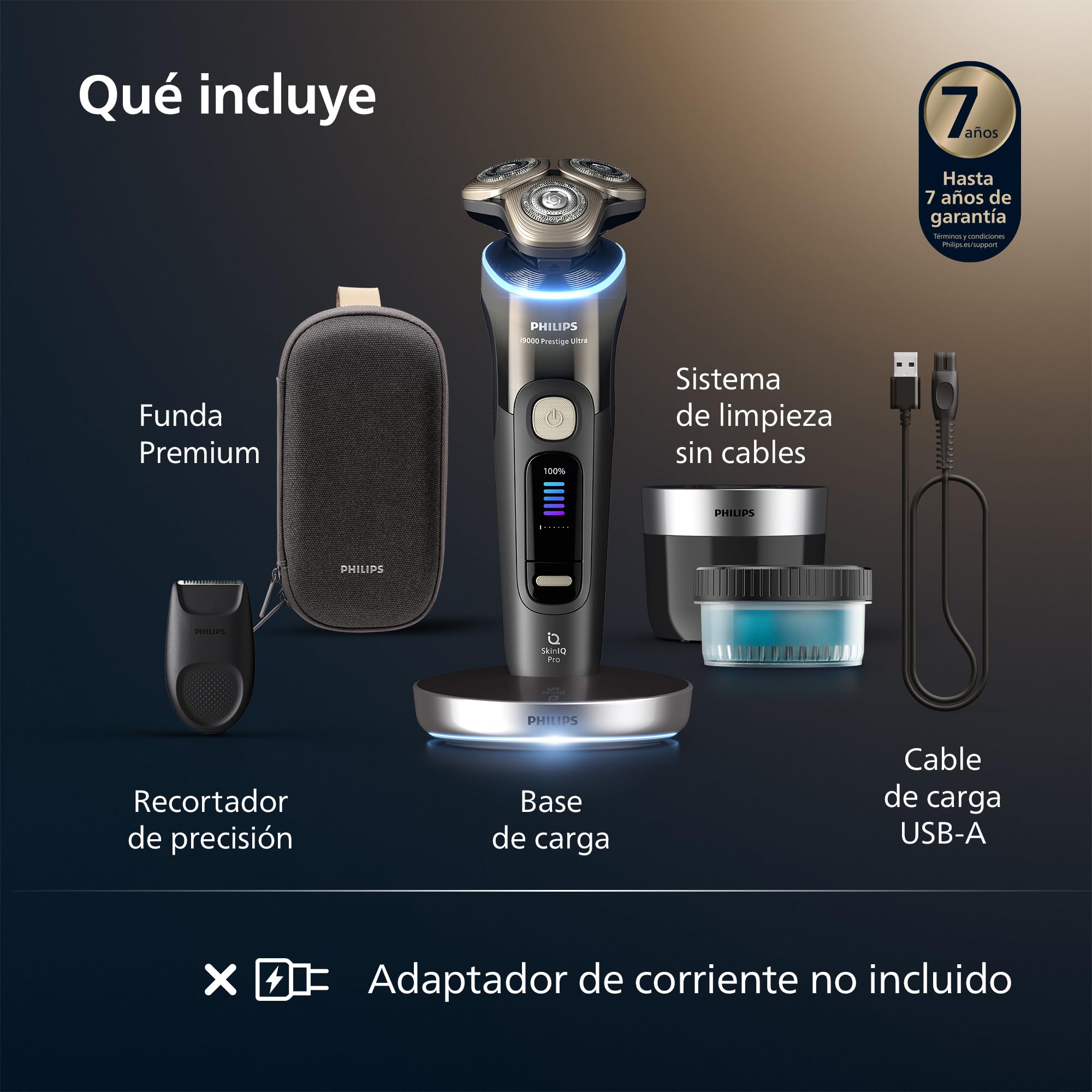 Philips i9000 Prestige Ultra, Afeitadora Eléctrica Hombre, Máquina de Afeitar Barba en Seco y Mojado, Tecnología SkinIQ Pro, Base de Carga, Recargable, Estuche Premium, Centro de limpieza, XP9405/31