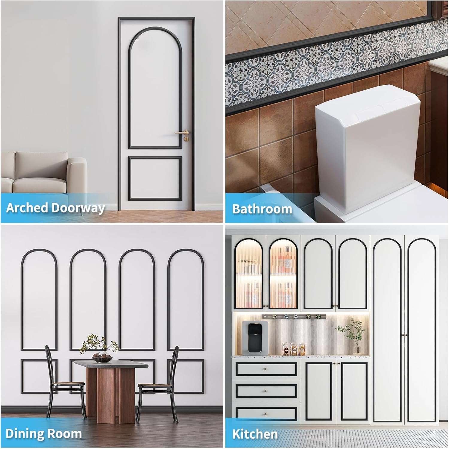 Art3d 30Ft Flexible Peel and Stick Crown Molding Trim, Self-Adhesive Panel Moulding Décor Lines for Wall Door Cabinet Frame, Mirror Window Borders & Home DIY, Black