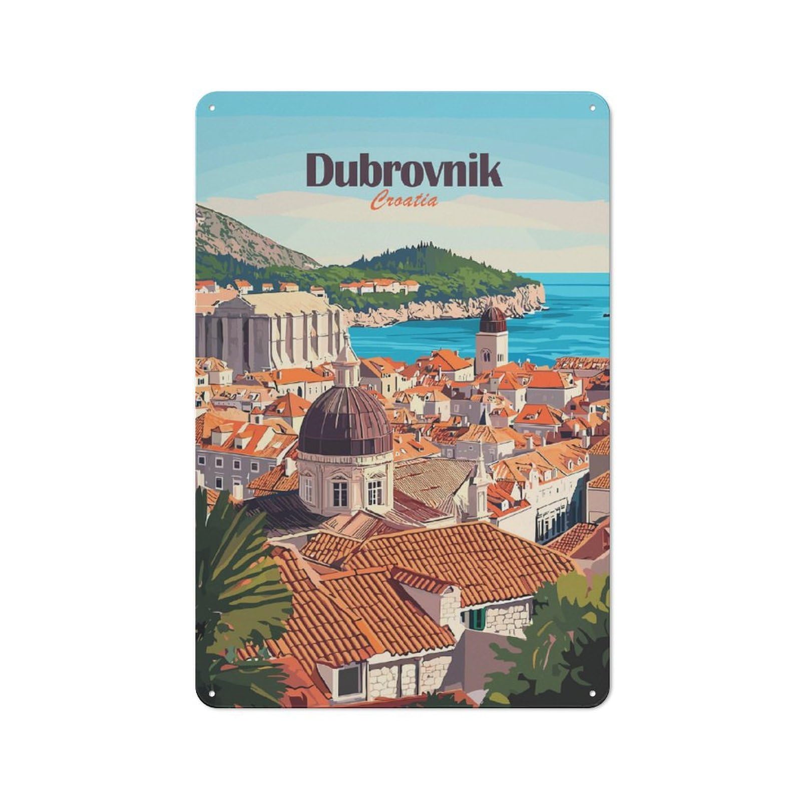 Dubrovnik Cityscape(3) Decorative Tin Sign 30x20cm, Distressed Look Vintage Wall Decor for Lounge, Study, Pub Or Wall Gallery