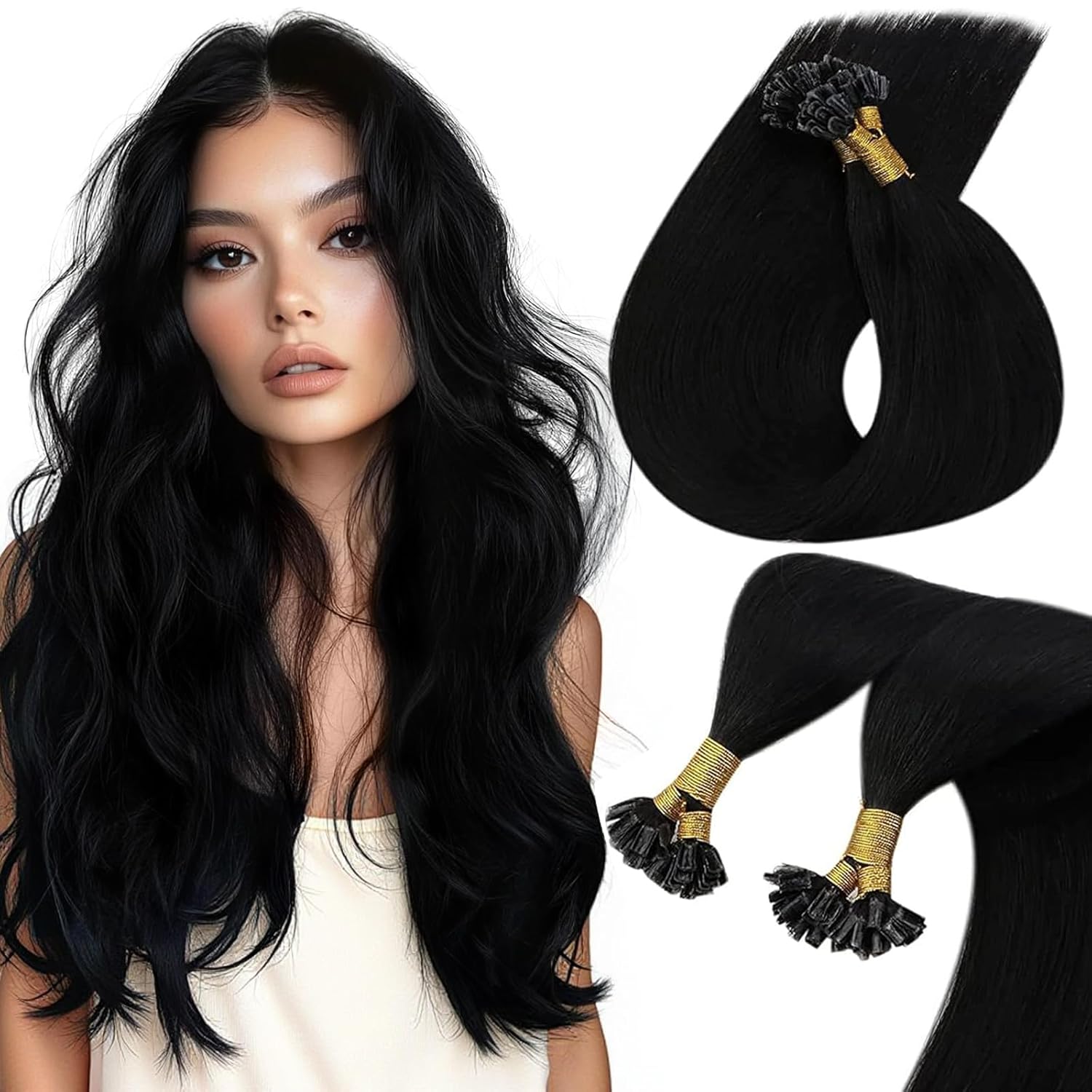 Sunny Hair U Tip Hair Extensions Human Hair 20inch K Tip Hair Extensions Real Human Hair Jet Black Ktip Human Hair Extensions Soft Utip Hair Extensions Human Hair Look Natural 50g