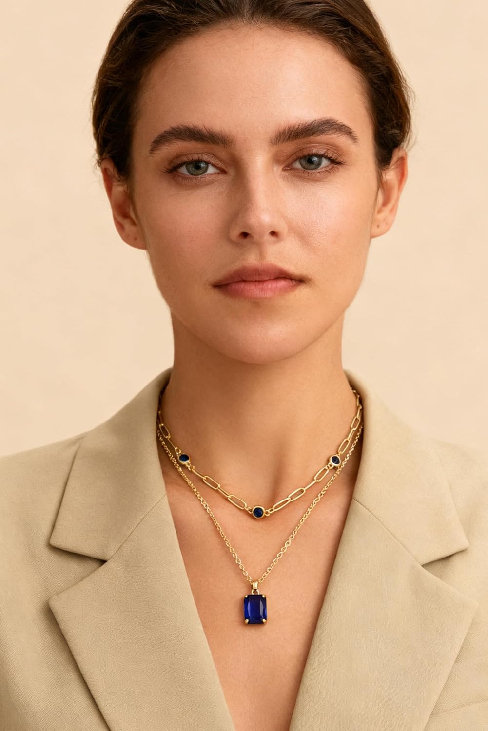 Gold Layered Pendant Necklaces for Women 14k Gold Plated Crystal Choker Necklace Paperclip Rhinestone Necklace Party Prom Jewelry - Image 5