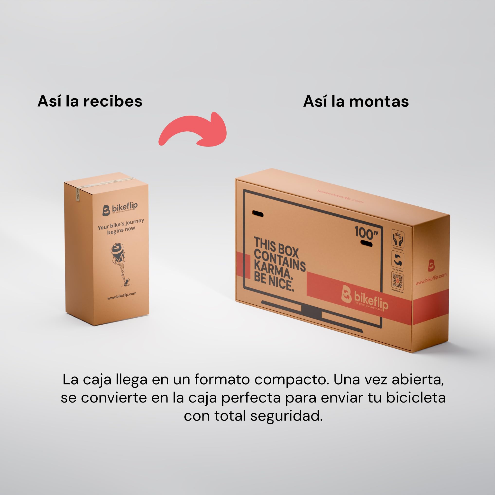Bikeflip Box Caja de Envío para Bicicletas MTB, E-Bike y Gravel, Cartón Ondulado Resistente y Reutilizable, Montaje Rápido para Viajes y Transporte por Correo