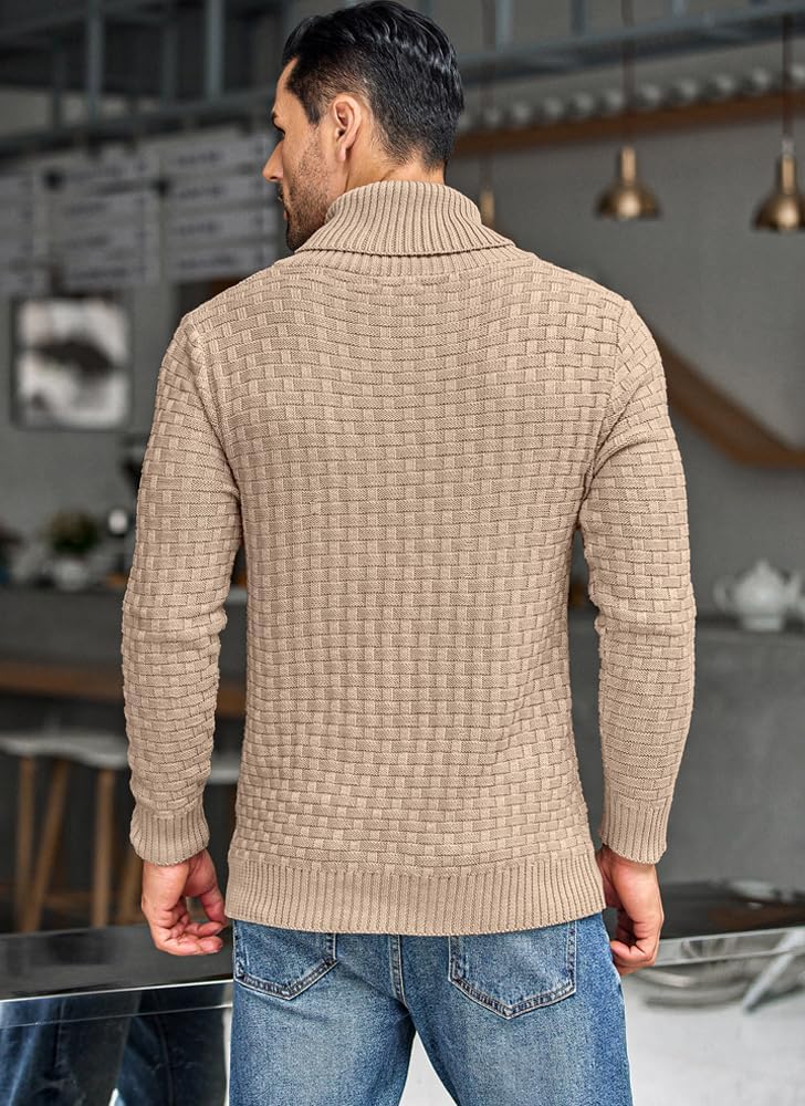 COOFANDY Men's Shawl Collar Pullover Sweater Casual Slim Fit Button Textured Knit Sweaters - Image 4