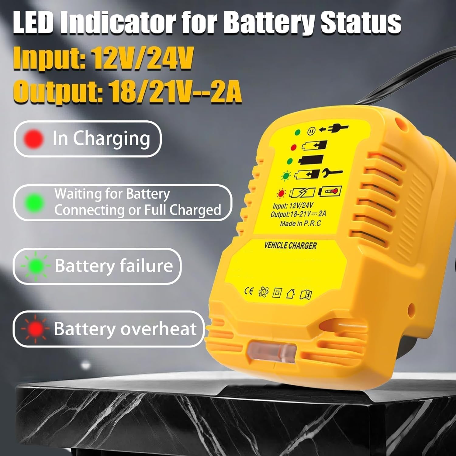 Mini Size Power Tools Battery Charger (12V Car Input for DeWalt 20V Charger)