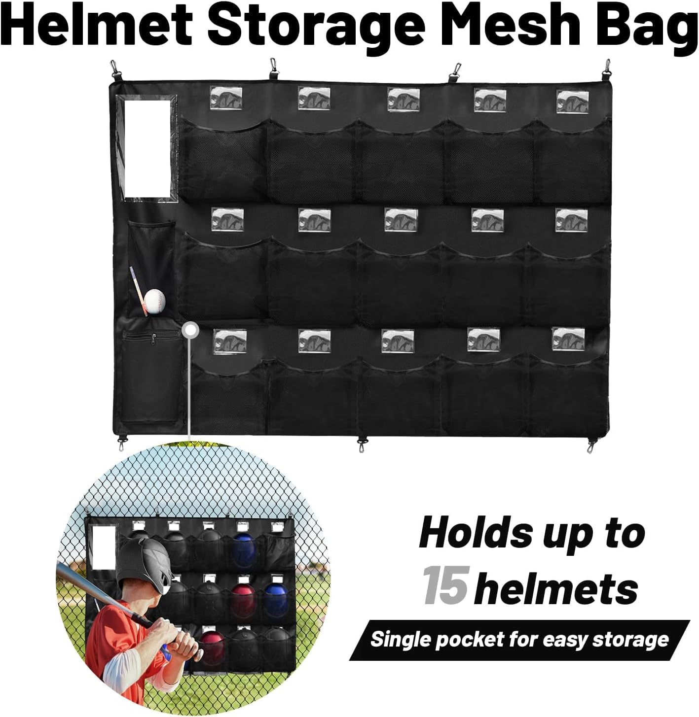 BOOSTEADY Set Completo Organizzatore per Caschi da Baseball con Rastrelliera per Mazze, Borsa di Trasporto e Targhette Nome, Sistema di Stoccaggio Pratico per l'Attrezzatura da Squadra
