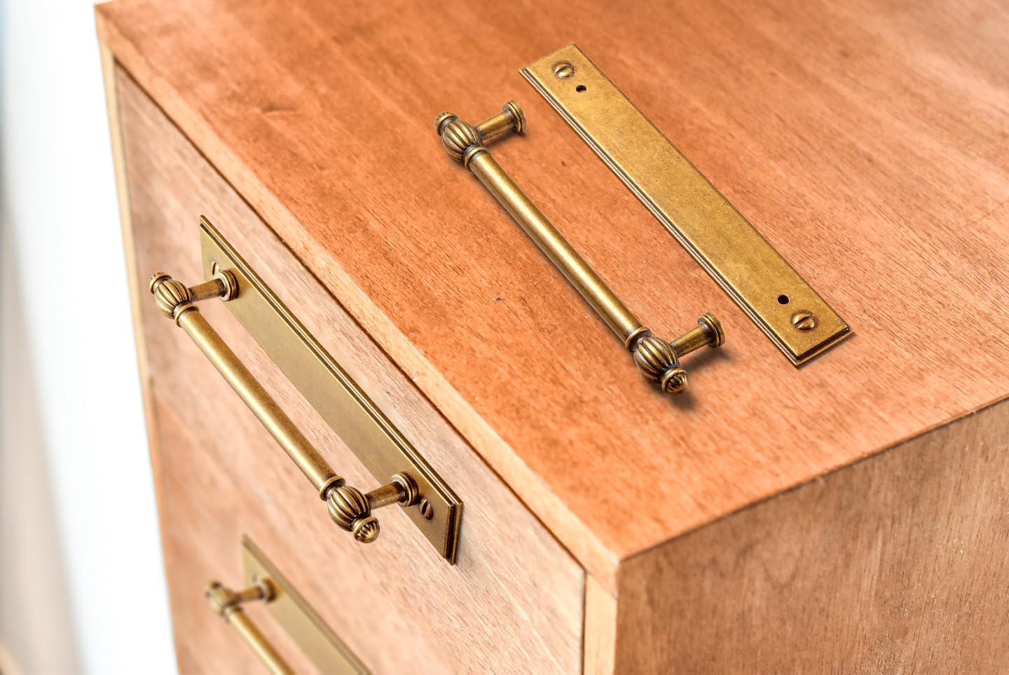 Goo-Ki 7.56" c-c Antique Brass Cabinet Pulls with Back/Base Plate Zinc Alloy Kitchen Hardware - 2 Pack Vintage Brass Bar Drawer Pulls Cabinet Handles with Spacer