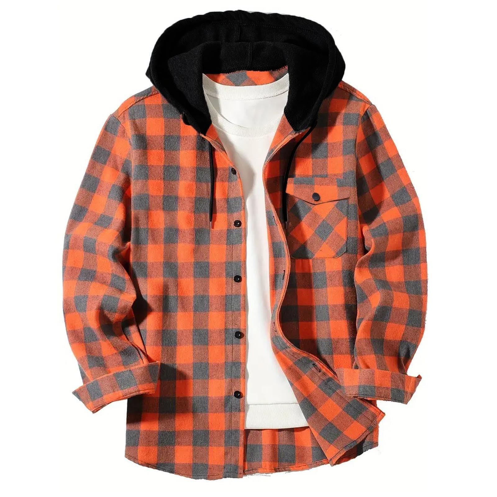 Shirts for Men Long Sleeve Fashion Casual Button Down Plaid Shirt Drawstring Hooded Jackets Lightweight Shacket 2026 — view 9