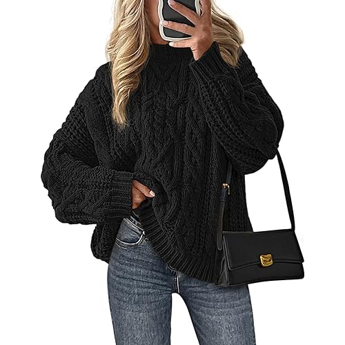 PRETTYGARDEN Women's Oversized Fall Sweaters 2026 Casual Long Sleeve Crewneck Chunky Cable Knit Pullover Tops Winter Clothes