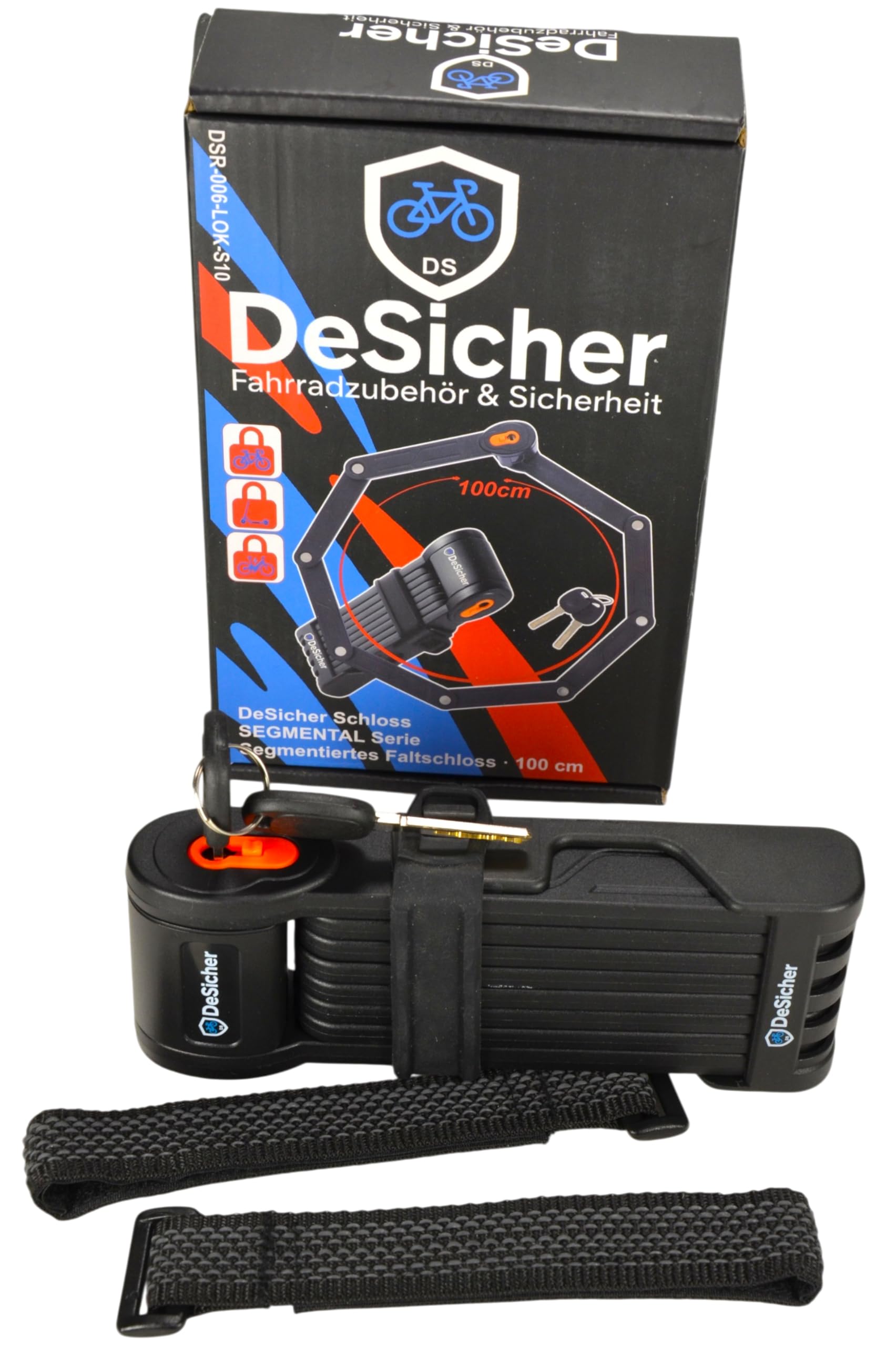 Faltschloss Fahrrad 100cm mit Halterung & 2 Schlüsseln – 1,1 kg Robustes Fahrradschloss Hohe Sicherheit aus Legiertem Stahl für E-Bike & E-Scooter, Schwarz